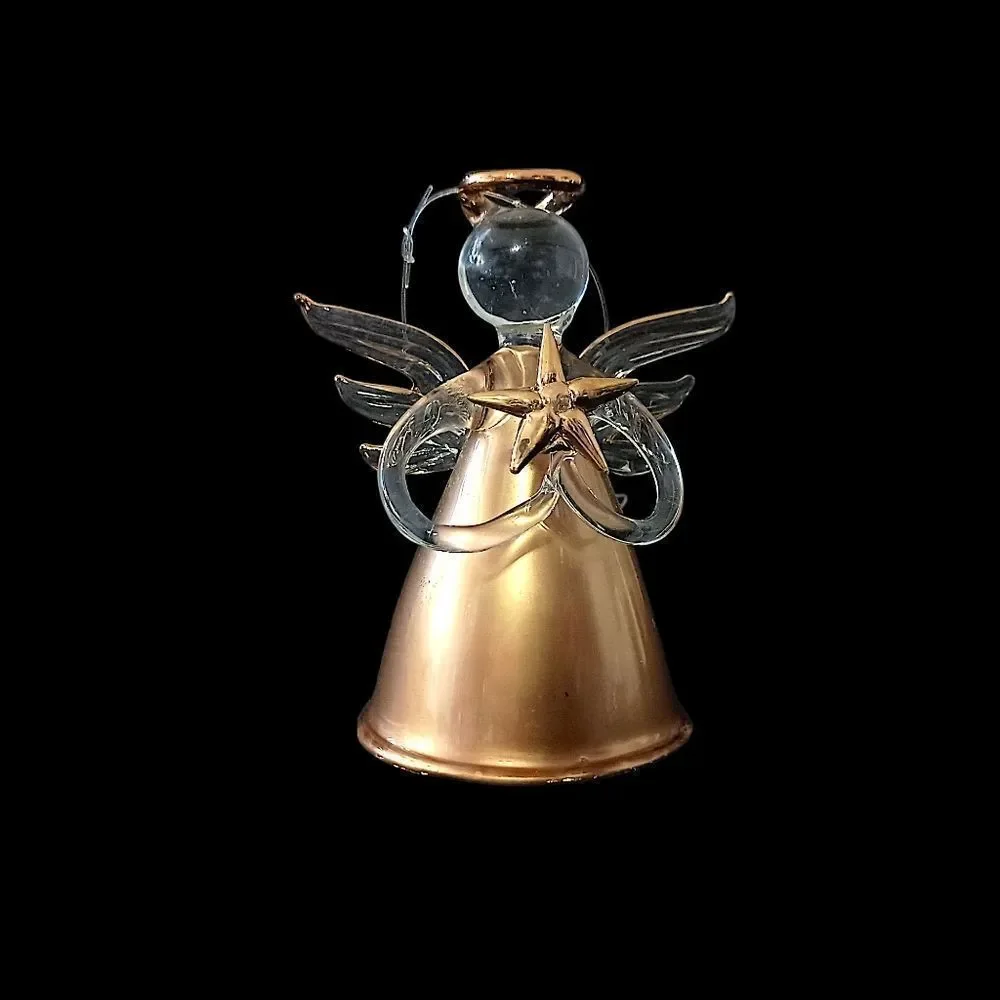 Avon Gilded‎ Glass Angel Ornament Vintage Hand Blown Hand Painted 22K Gold 1997.
